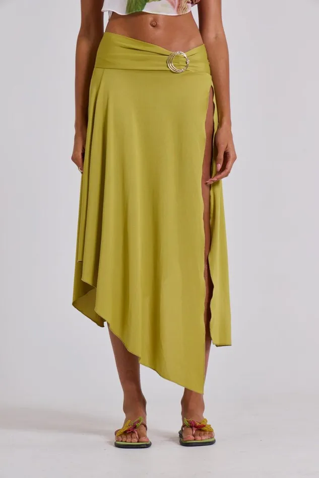 Jaded London Midi Skirts Women Riana Asymmetric Midi Skirt Green