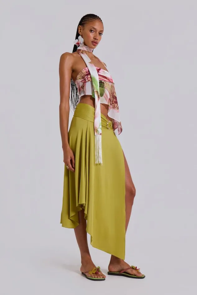 Jaded London Midi Skirts Women Riana Asymmetric Midi Skirt Green
