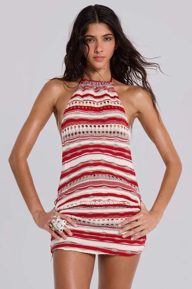 Jaded London Mini Dresses Women Cata Halter Ruffle Knit Mini Dress Multi