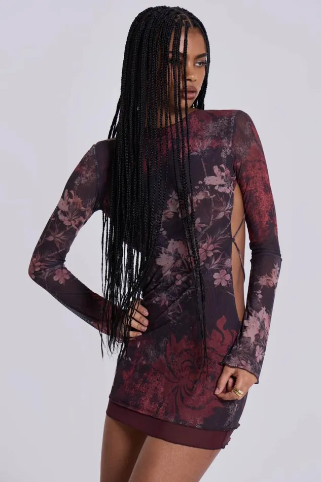 Jaded London Mini Dresses Women Maram Mesh Backless Mini Dress Brown