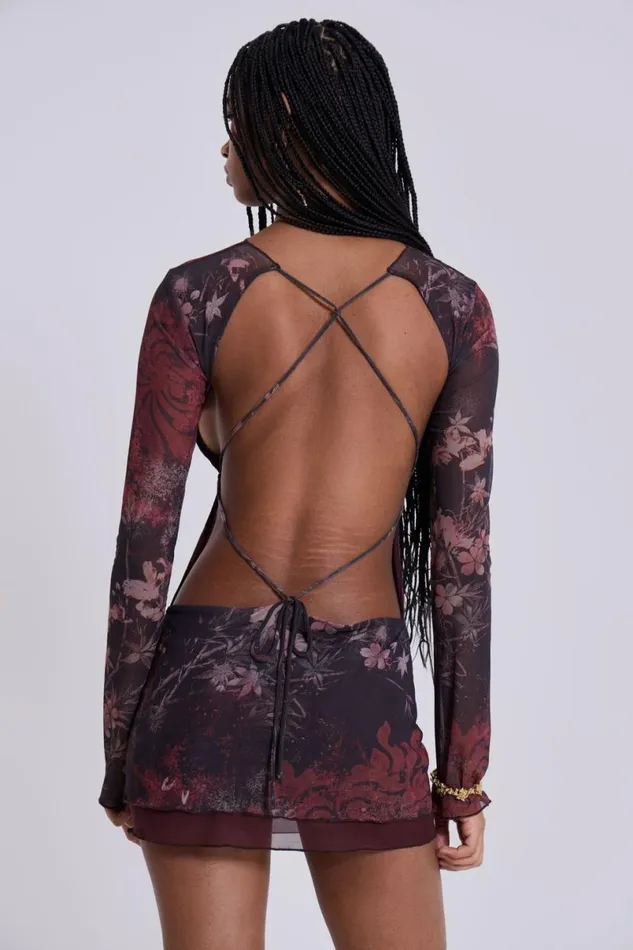 Jaded London Mini Dresses Women Maram Mesh Backless Mini Dress Brown
