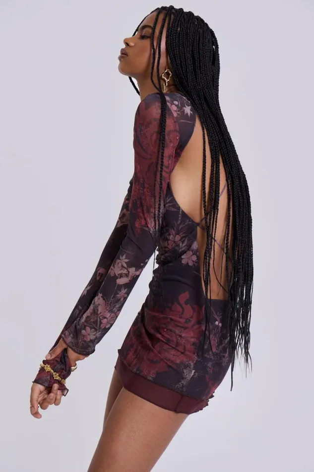 Jaded London Mini Dresses Women Maram Mesh Backless Mini Dress Brown