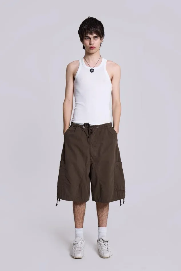 Jaded London Parachute Pants Women Brown Parachute Cargo Shorts Brown