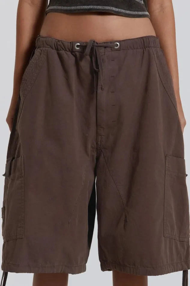 Jaded London Parachute Pants Women Brown Parachute Cargo Shorts Brown