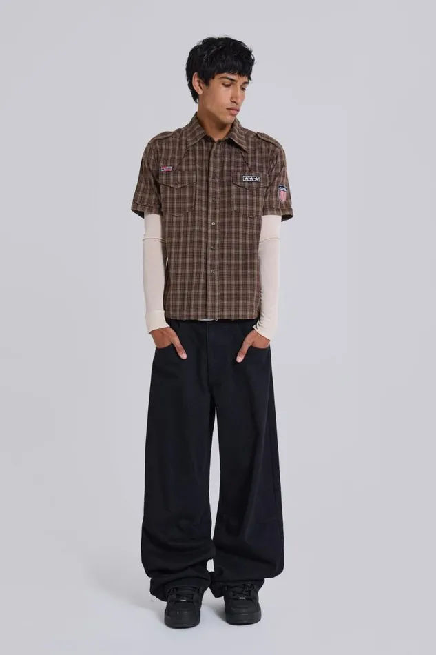 Jaded London Shirts Men Brown Check Scout Shirt Brown