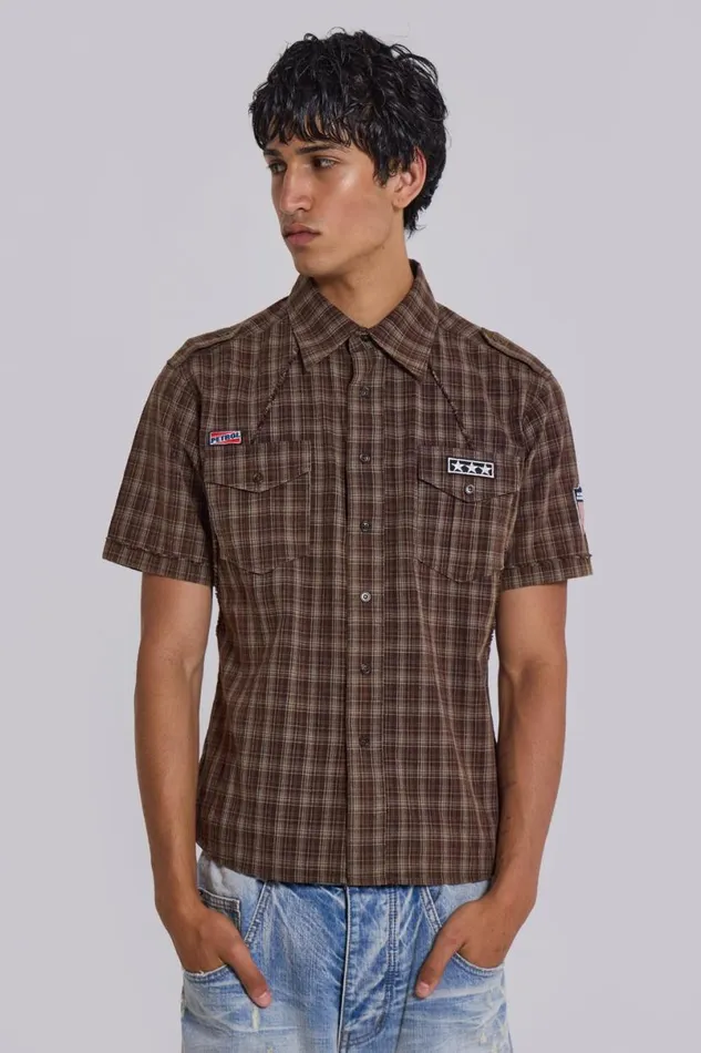 Jaded London Shirts Men Brown Check Scout Shirt Brown