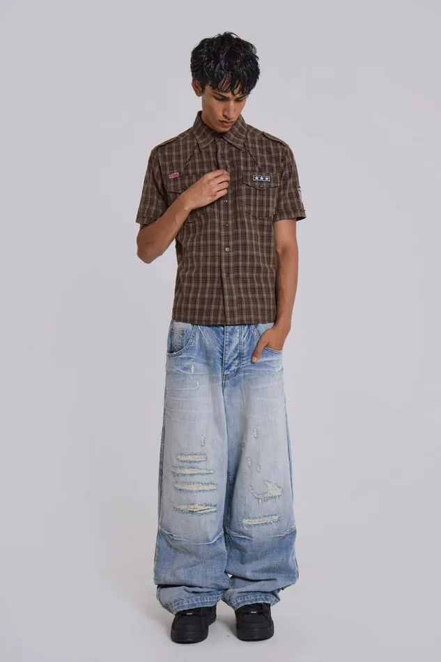 Jaded London Shirts Men Brown Check Scout Shirt Brown