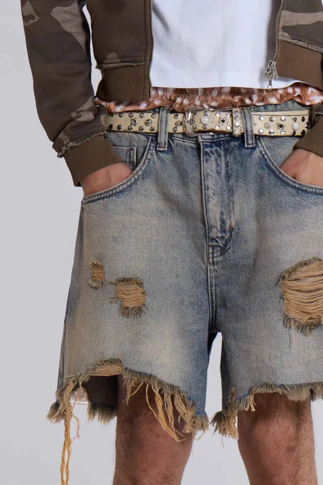 Jaded London Shorts and Jorts Women Dirty Bleach Revenge Jorts Blue