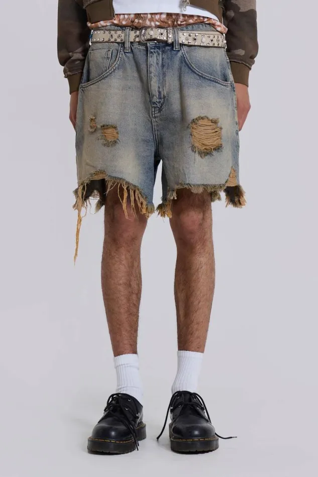 Jaded London Shorts and Jorts Women Dirty Bleach Revenge Jorts Blue
