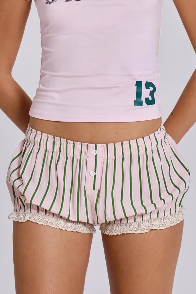 Jaded London Shorts and Jorts Women Lola Puffball Boxer Mini Shorts Pink Stripe