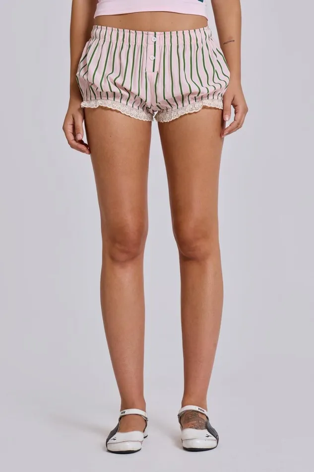 Jaded London Shorts and Jorts Women Lola Puffball Boxer Mini Shorts Pink Stripe