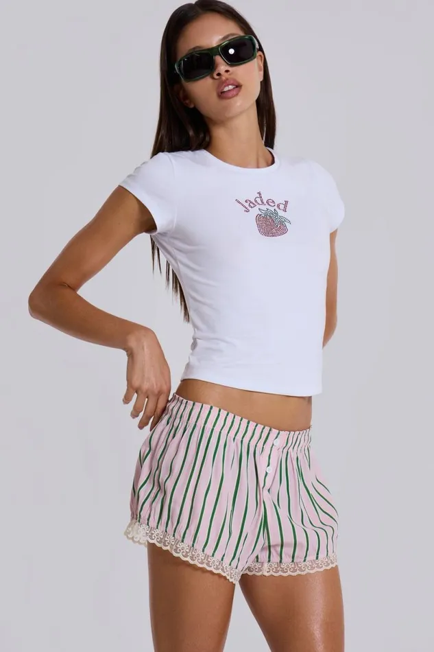 Jaded London Shorts and Jorts Women Lola Puffball Boxer Mini Shorts Pink Stripe