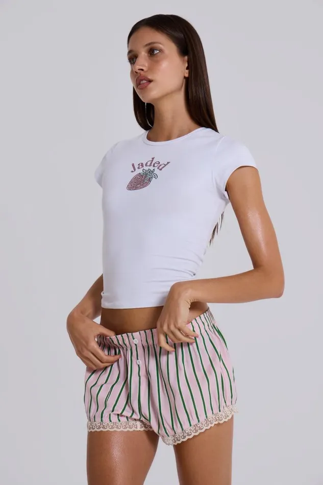 Jaded London Shorts and Jorts Women Lola Puffball Boxer Mini Shorts Pink Stripe