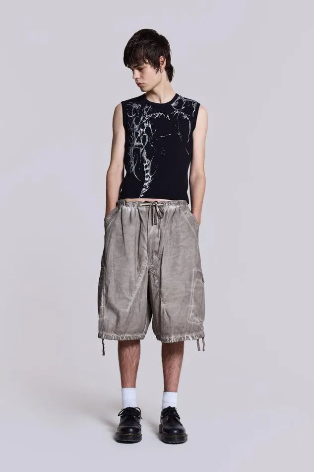 Jaded London Shorts and Jorts Women Stone Oil Wash Parachute Shorts Grey