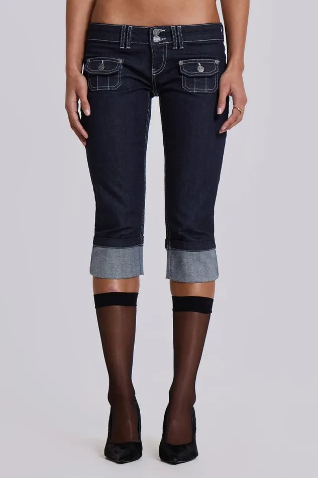 Jaded London Shorts and Jorts Women Zahra Denim Capri Blue