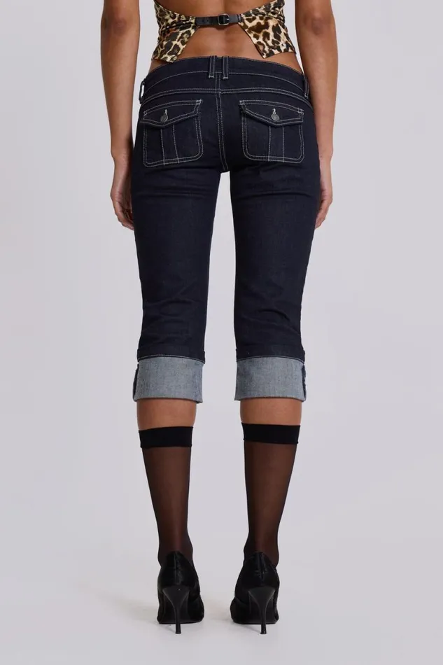 Jaded London Shorts and Jorts Women Zahra Denim Capri Blue