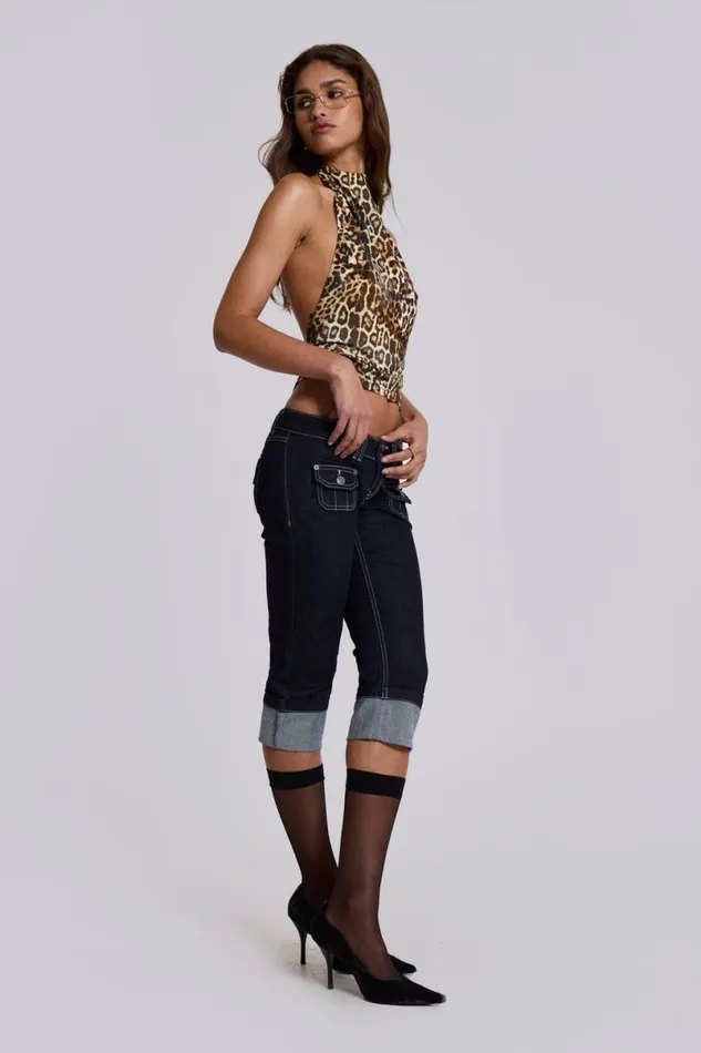 Jaded London Shorts and Jorts Women Zahra Denim Capri Blue