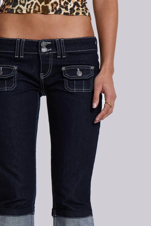 Jaded London Shorts and Jorts Women Zahra Denim Capri Blue