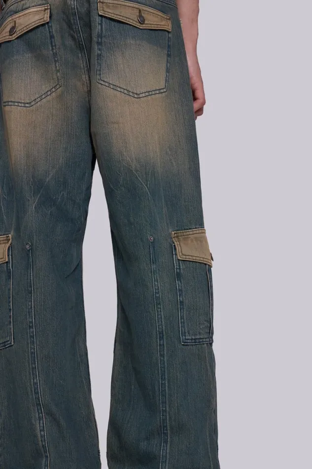 Jaded London SlimStraight Jeans Men 03907 Contrast Cargo Jeans Blue