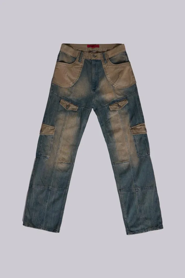 Jaded London SlimStraight Jeans Men 03907 Contrast Cargo Jeans Blue