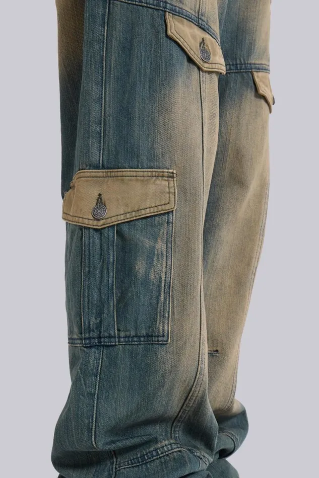 Jaded London SlimStraight Jeans Men 03907 Contrast Cargo Jeans Blue