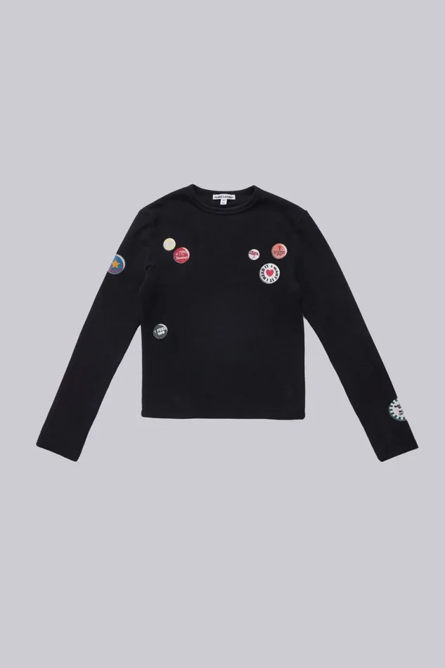 Jaded London TShirts and Vests Men Badge Waffle Long Sleeve Tshirt Black
