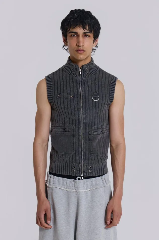 Jaded London TShirts and Vests Men Machina Knit Vest Grey