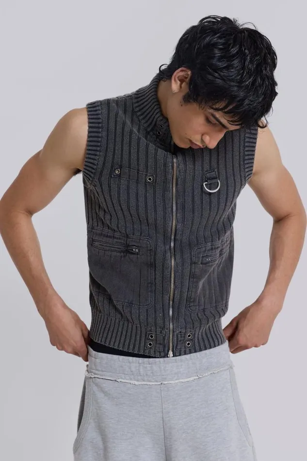Jaded London TShirts and Vests Men Machina Knit Vest Grey