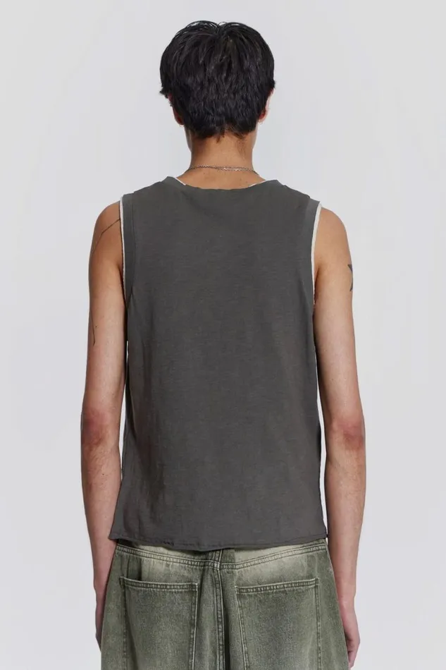 Jaded London TShirts and Vests Men Troupe Layered Tank Khaki