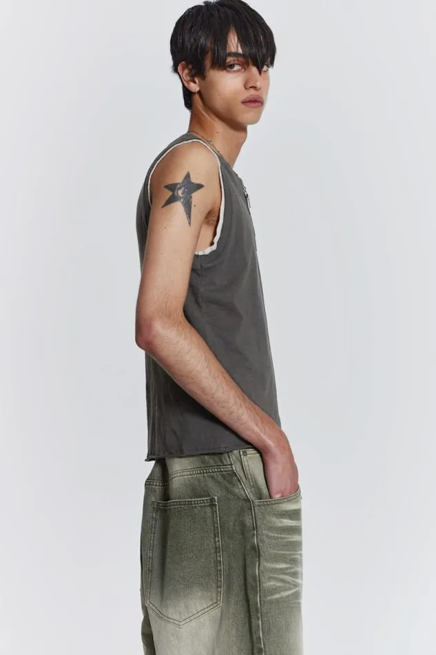 Jaded London TShirts and Vests Men Troupe Layered Tank Khaki