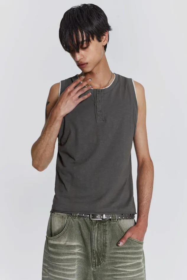 Jaded London TShirts and Vests Men Troupe Layered Tank Khaki