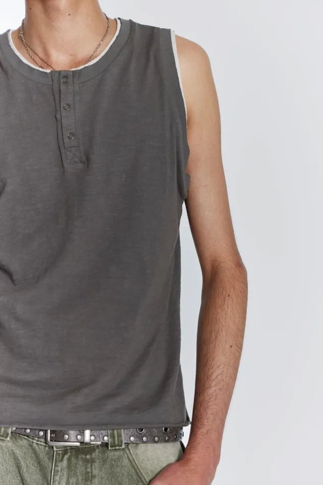 Jaded London TShirts and Vests Men Troupe Layered Tank Khaki