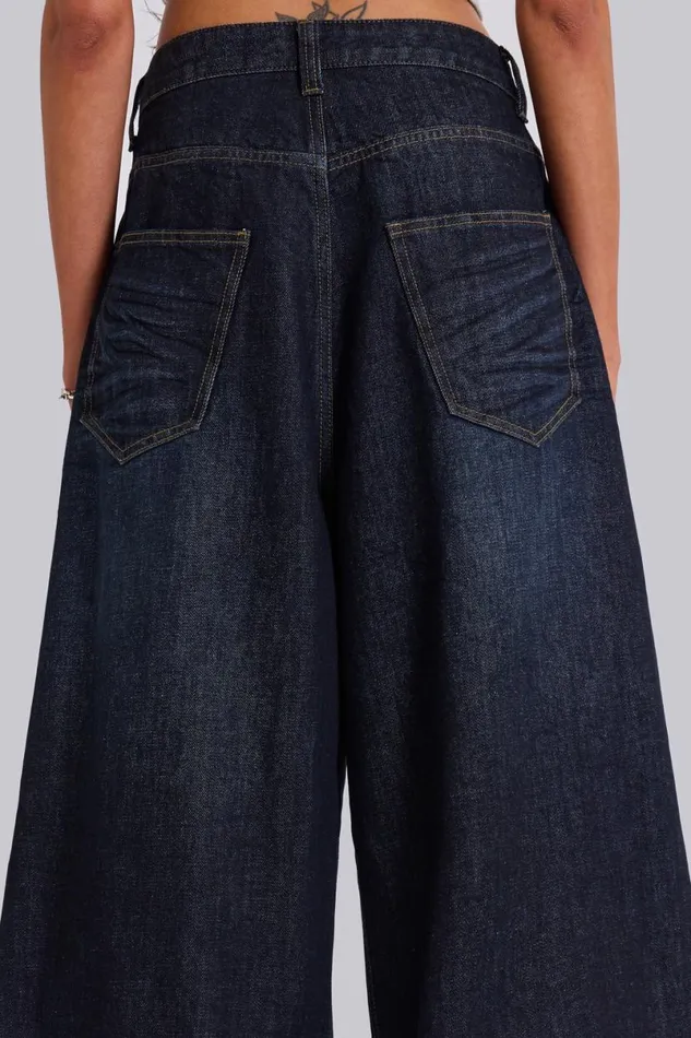 Jaded London Unisex UnisexMen Creased Indigo XL Colossus Jeans Blue