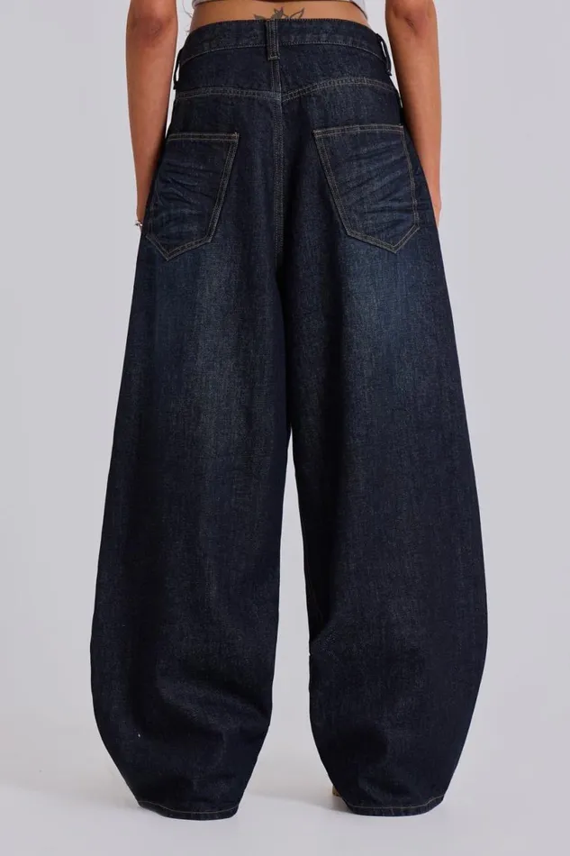 Jaded London Unisex UnisexMen Creased Indigo XL Colossus Jeans Blue