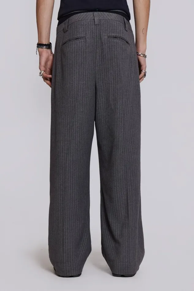 Jaded London Unisex UnisexMen Goliath Light Grey Pinstripe Suit Pants Grey