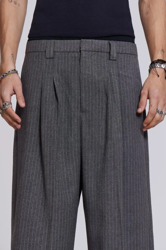 Jaded London Unisex UnisexMen Goliath Light Grey Pinstripe Suit Pants Grey