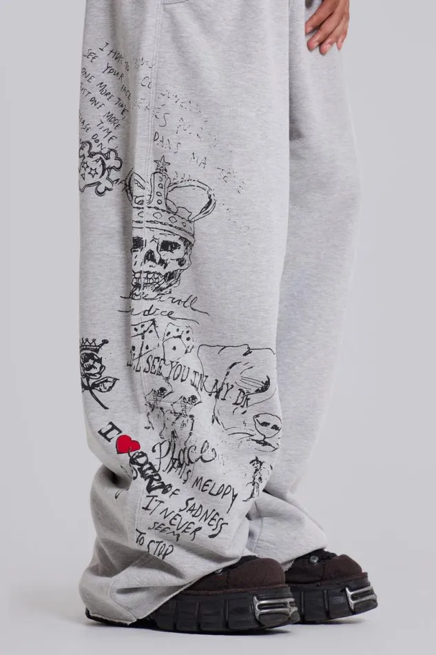 Jaded London Unisex Unisex Scribble Monster Joggers Grey