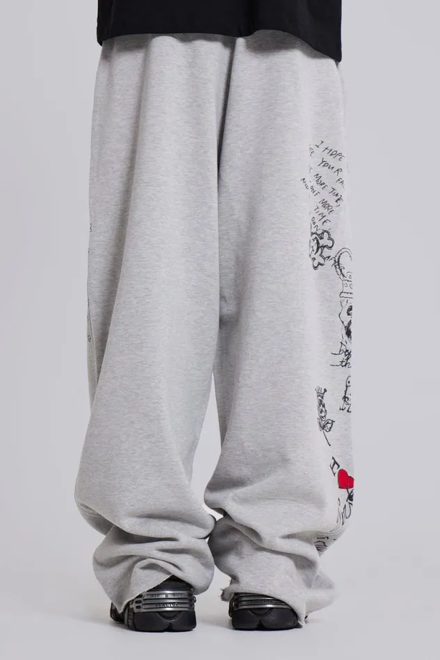 Jaded London Unisex Unisex Scribble Monster Joggers Grey