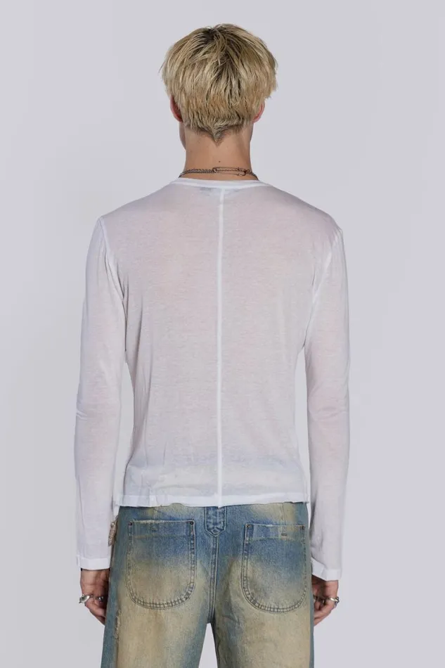 Jaded London Unisex Unisex White Mist Long Sleeve Top White