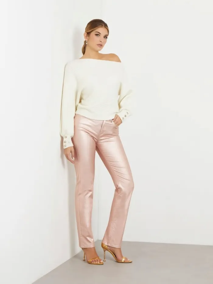 Jeans and Denim 1981 Metallic Straight Jeans Papete Pink 8211 GUESS Women Jeans and Denim 1981 Metallic Straight Jeans Papete Pink 8211 GUESS Women