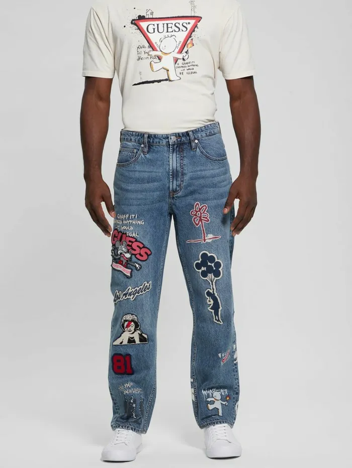 Jeans and Denim Classic Patched Jeans Weathered Stone GUESS Men