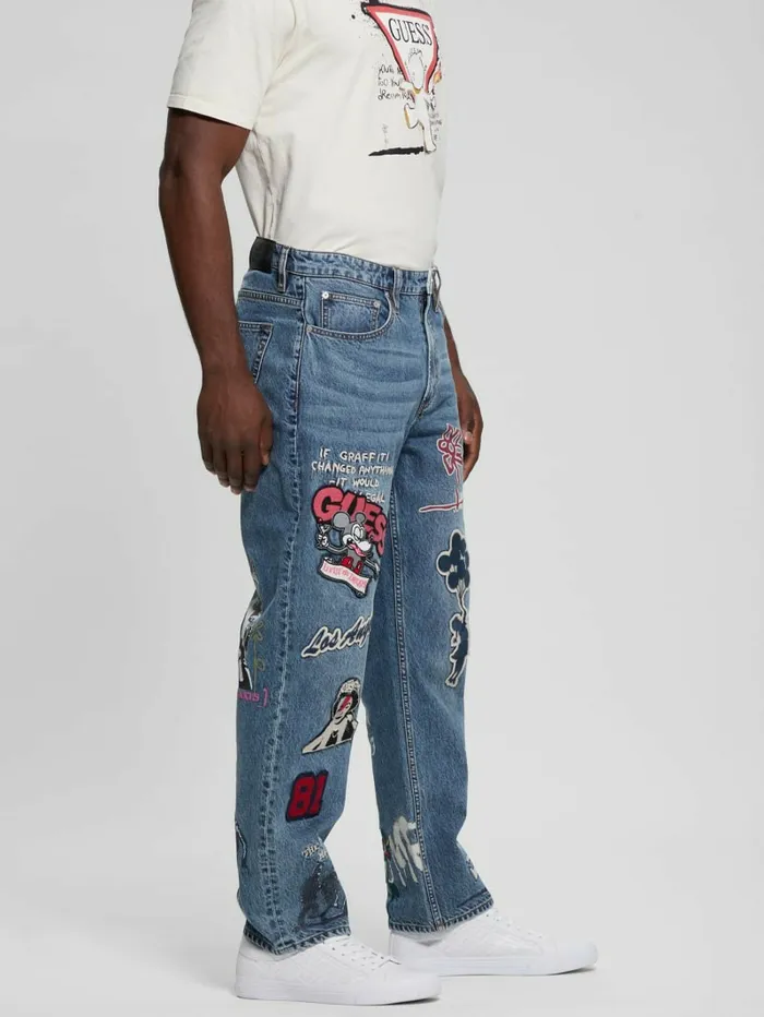 Jeans and Denim Classic Patched Jeans Weathered Stone GUESS Men
