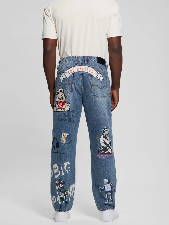 Jeans and Denim Classic Patched Jeans Weathered Stone GUESS Men