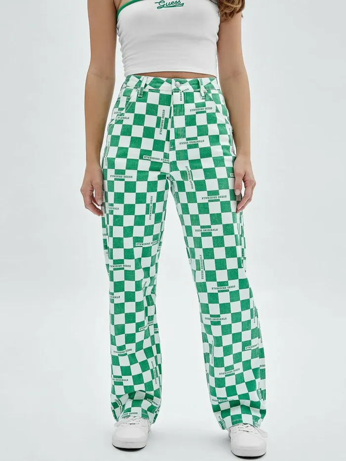 Jeans and Denim GUESS Women GUESS Originals Checkered Carpenter Jeans Matcha Green Multi