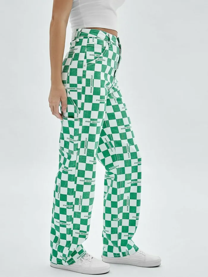 Jeans and Denim GUESS Women GUESS Originals Checkered Carpenter Jeans Matcha Green Multi Jeans and Denim GUESS Women GUESS Originals Checkered Carpenter Jeans Matcha Green Multi
