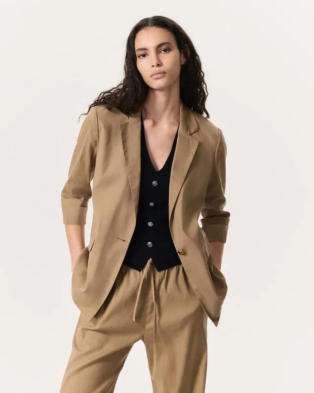 Jennie LinenBlend Blazer Muted Brown Sweaters and Sweatshirts rag and bone Women Jennie LinenBlend Blazer Muted Brown Sweaters and Sweatshirts rag and bone Women