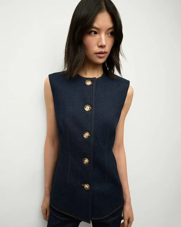 Jessup Denim Vest Dark Oxford Women Veronica Beard Jackets and Outerwear