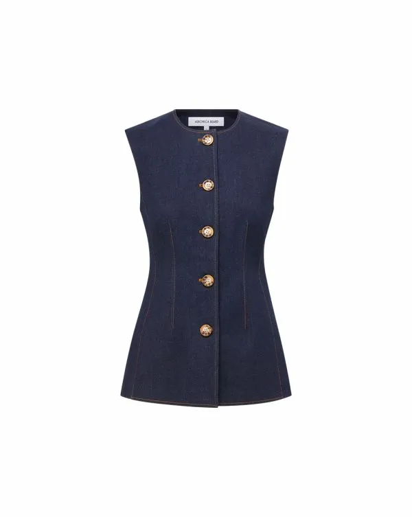Jessup Denim Vest Dark Oxford Women Veronica Beard Jackets and Outerwear Jessup Denim Vest Dark Oxford Women Veronica Beard Jackets and Outerwear