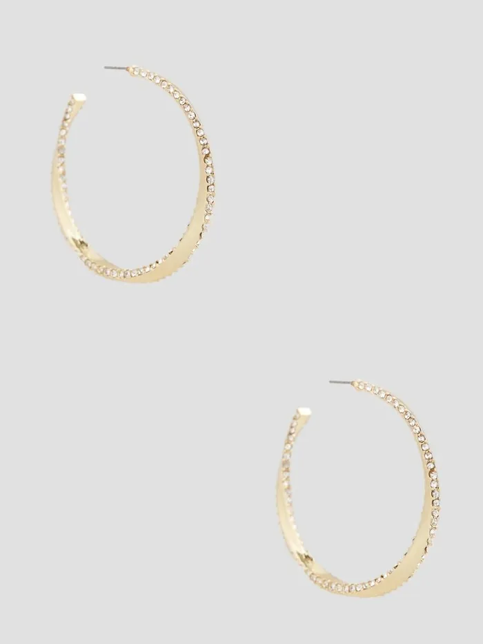 Jewelry GoldPlated Rhinestone Twisted Hoop Earrings Gold GUESS Women