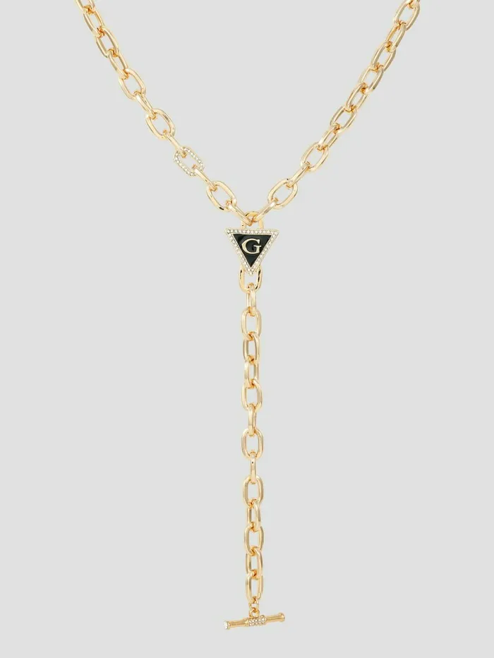 Jewelry Women GoldTone and Black G Triangle Y Necklace Gold GUESS